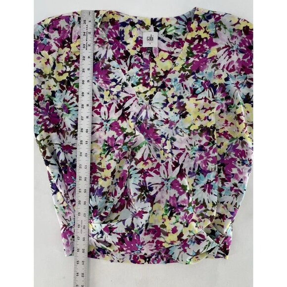 CAbi Women’s Eden Colorful Faux Wrap Floral Cap Sleeve Chiffon Blouse Sz Sm Boho - Picture 10 of 11